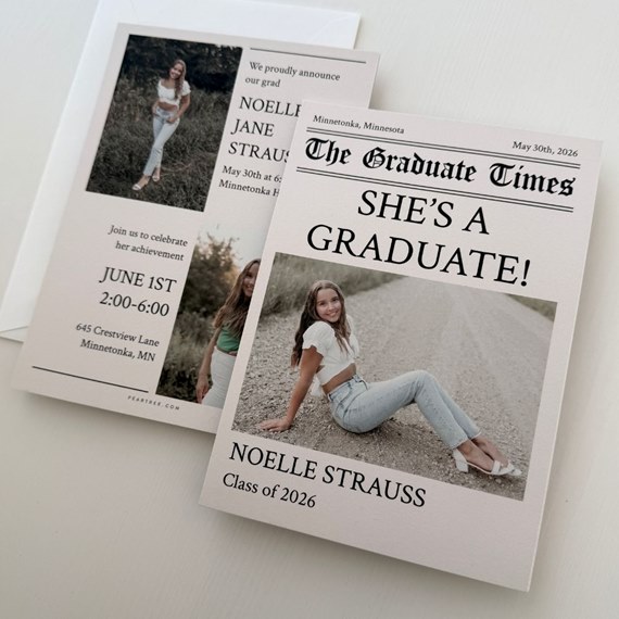 graduation announcement with photo area and event details